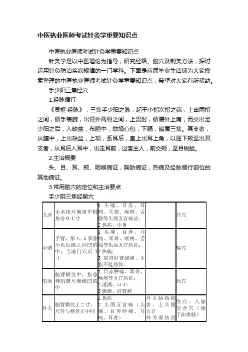 中医执业医师考试针灸学重要知识点