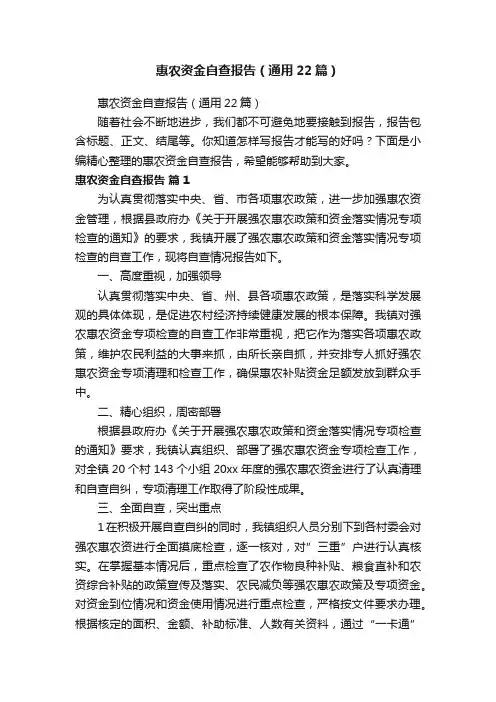 惠农资金自查报告（通用22篇）