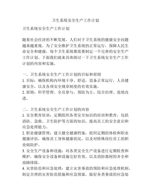 卫生系统安全生产工作计划