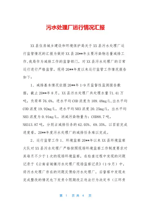 污水处理厂运行情况汇报