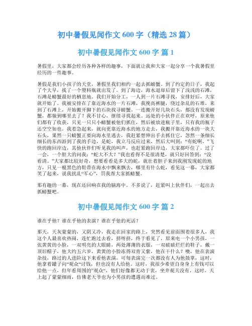 初中暑假见闻作文600字(精选28篇)