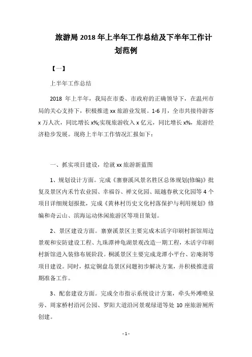 旅游局2018年上半年工作总结及下半年工作计划范例