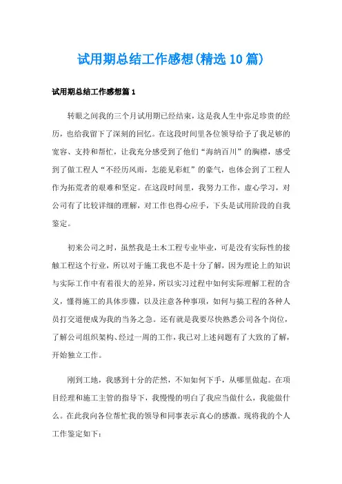 试用期总结工作感想(精选10篇)