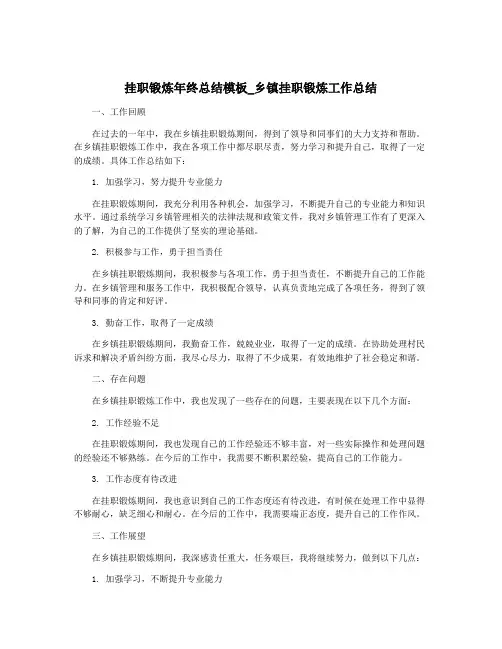 挂职锻炼年终总结模板_乡镇挂职锻炼工作总结