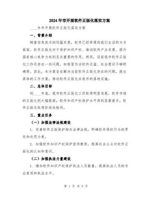 2024年市开展软件正版化落实方案