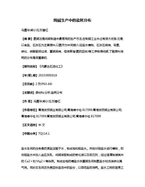 纯碱生产中的盐耗分布