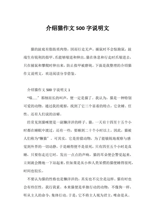(说明文)介绍猫作文500字说明文