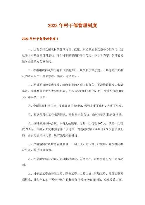 2023年村干部管理制度