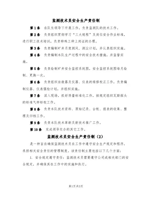监测技术员安全生产责任制（3篇）
