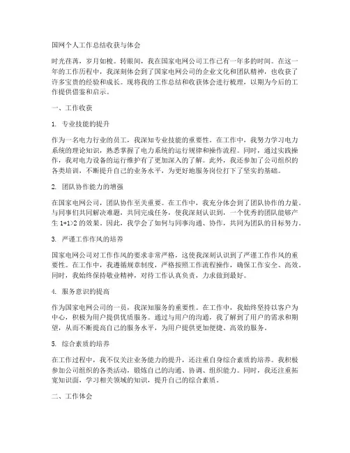 国网个人工作总结收获与体会