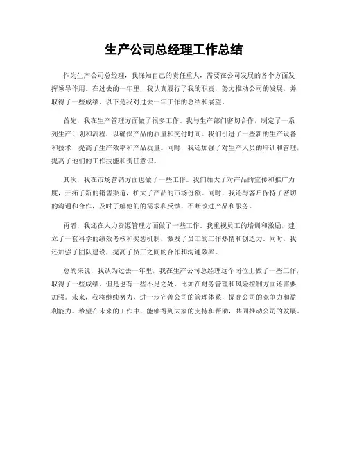 生产公司总经理工作总结