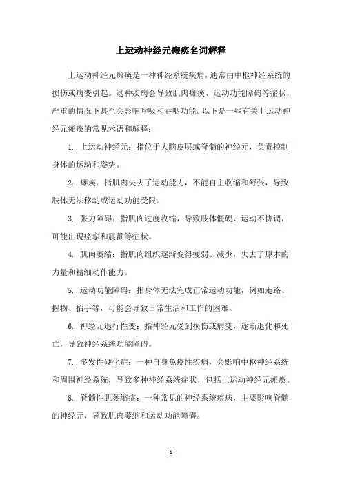 上运动神经元瘫痪名词解释
