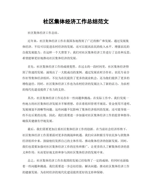 社区集体经济工作总结范文