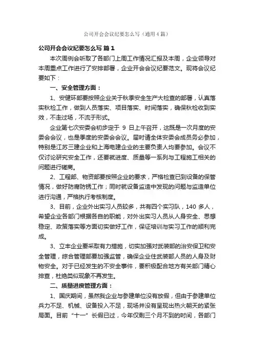 公司开会会议纪要怎么写（通用4篇）