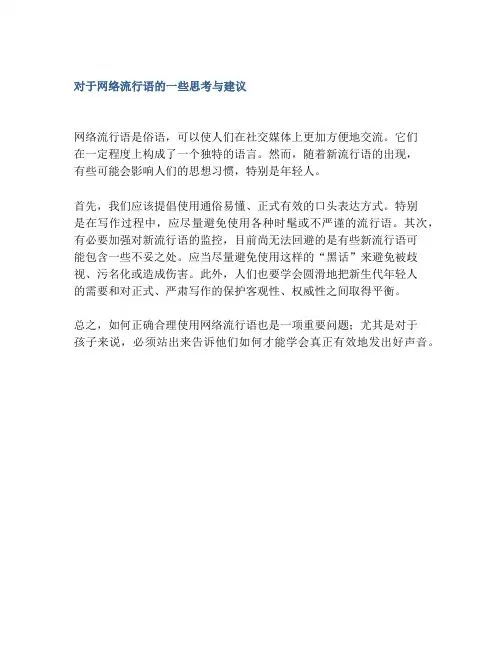 对于网络流行语的一些思考与建议
