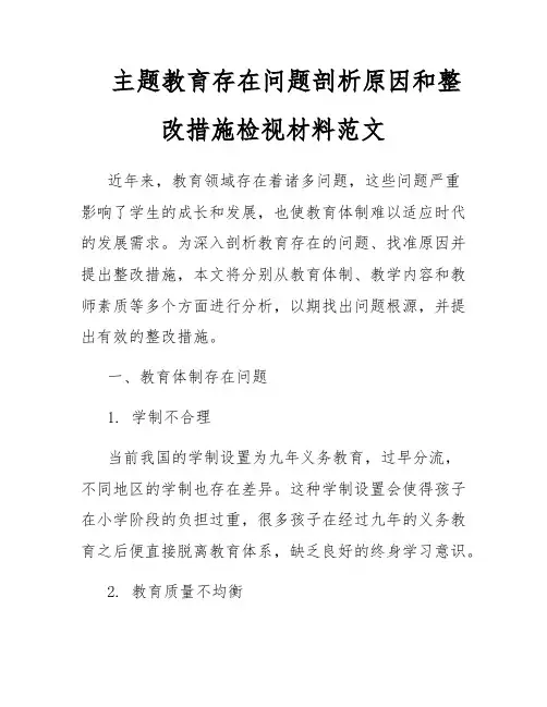 主题教育存在问题剖析原因和整改措施检视材料范文