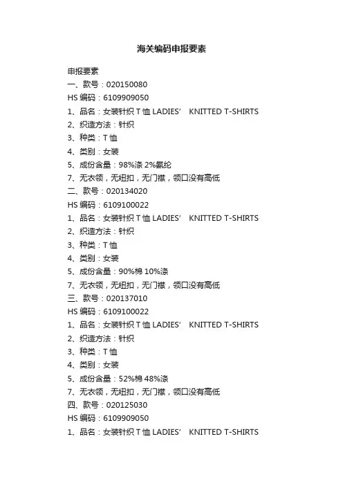 海关编码申报要素