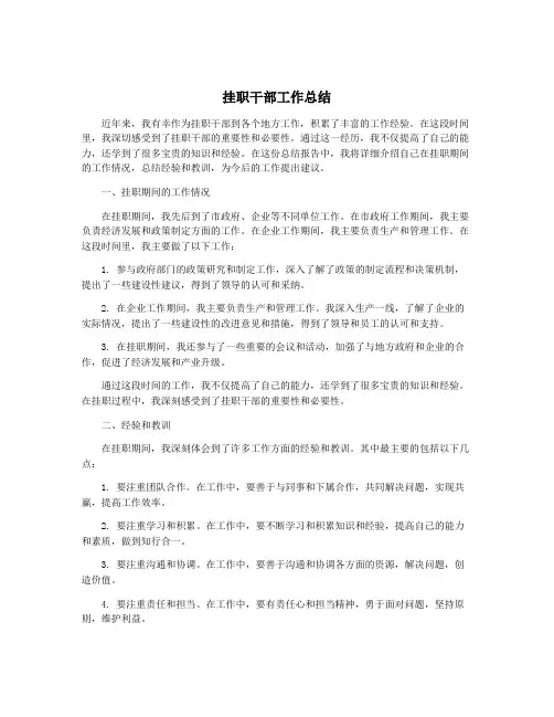 挂职干部工作总结