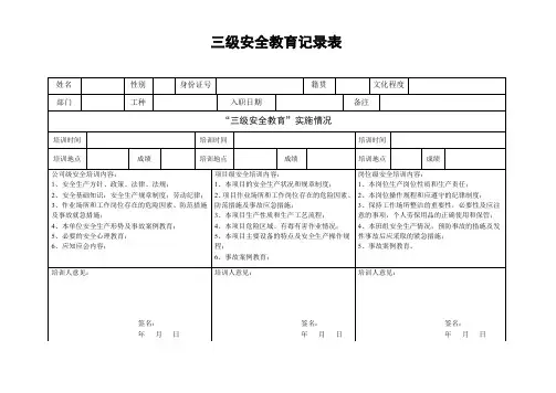 三级安全教育记录表