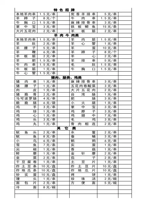 烧烤点餐单
