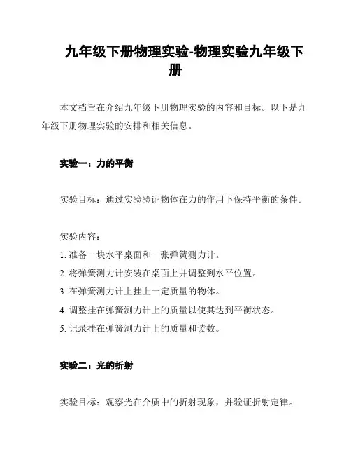 九年级下册物理实验-物理实验九年级下册