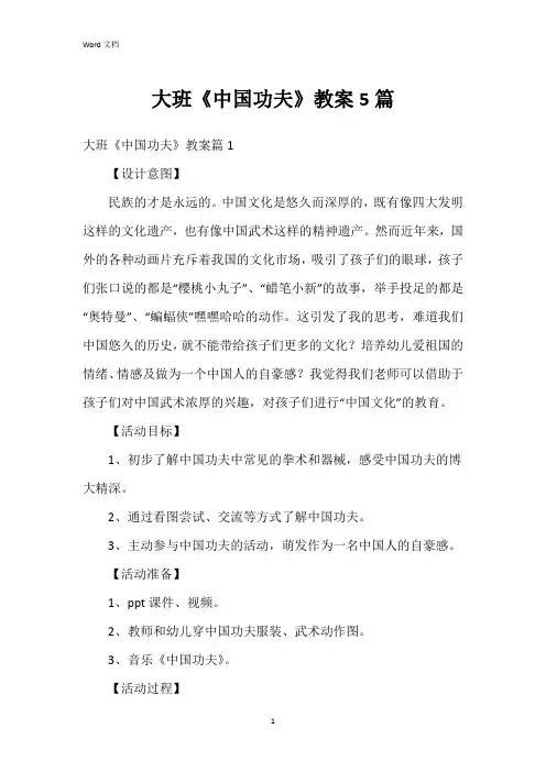 大班《中国功夫》教案5篇