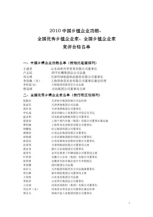 2010乡镇企业家名单