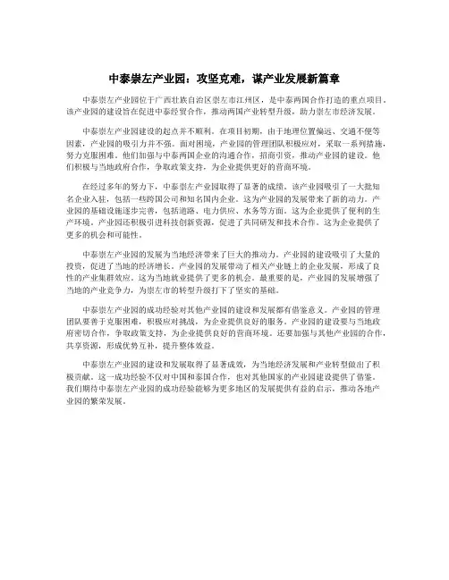 中泰崇左产业园：攻坚克难,谋产业发展新篇章