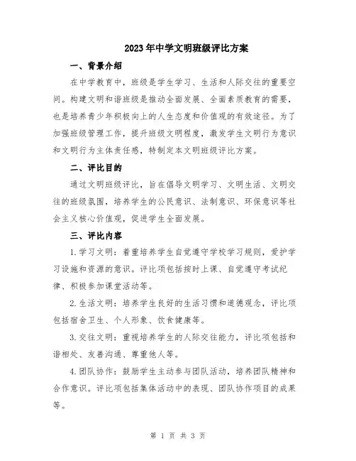 2023年中学文明班级评比方案