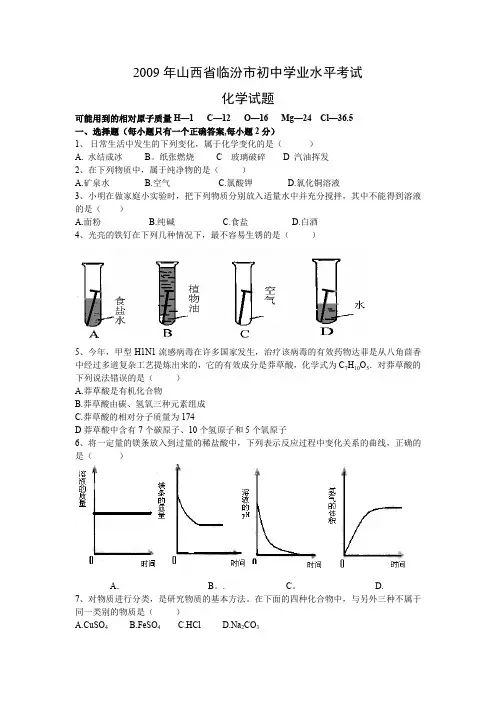 2009年临汾初中学业水平考试化学试卷