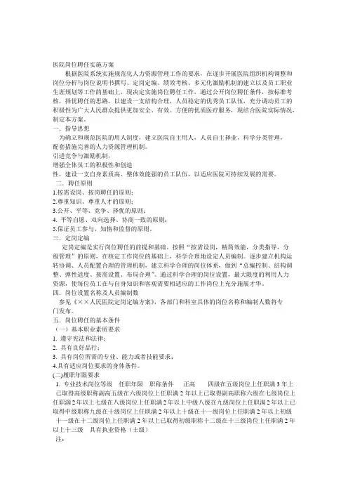 医院岗位聘任实施方案
