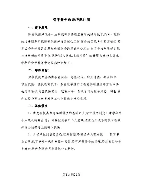 青年骨干教师培养计划(6篇)