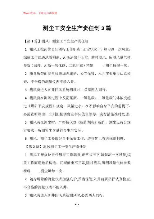 测尘工安全生产责任制3篇
