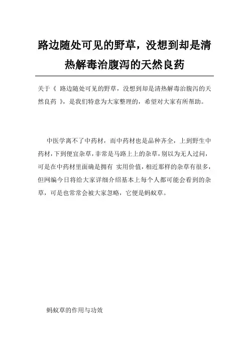 路边随处可见的野草,没想到却是清热解毒治腹泻的天然良药