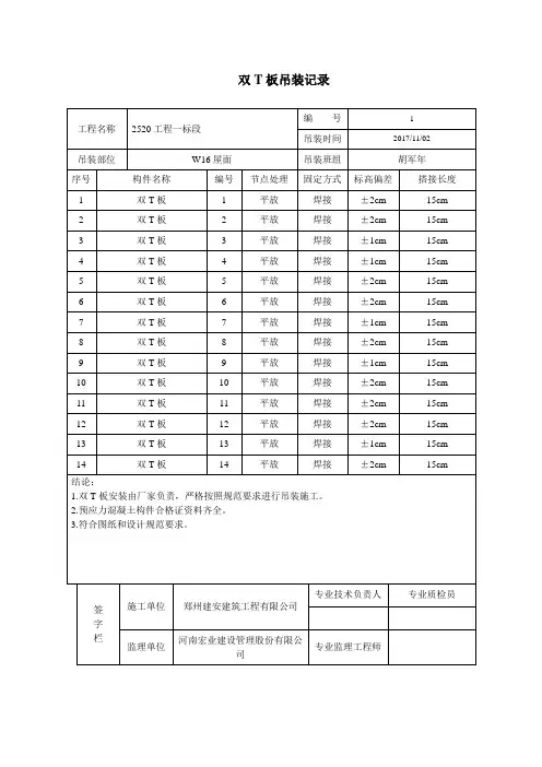 表C060大型构件吊装记录