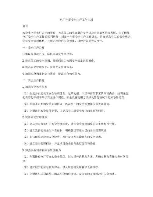 电厂年度安全生产工作计划