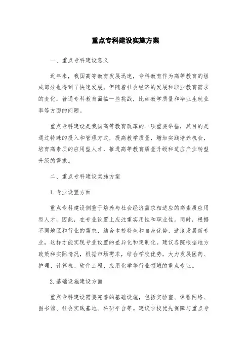重点专科建设实施方案