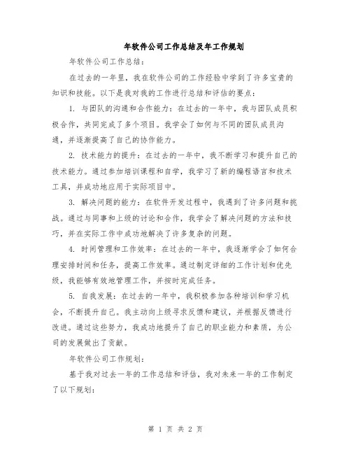年软件公司工作总结及年工作规划