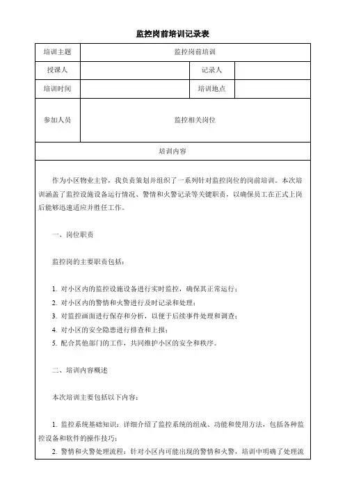 监控岗前培训记录表模板(可修改)