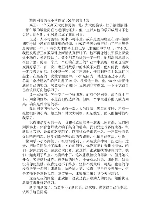 精选同桌的你小学作文400字锦集