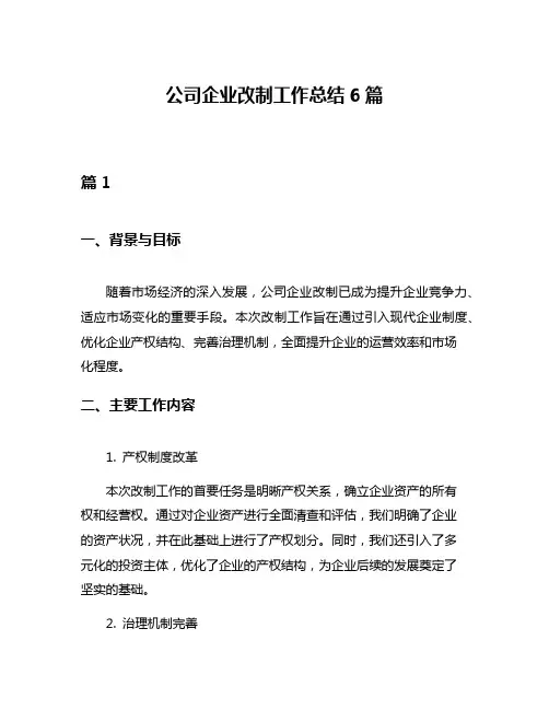 公司企业改制工作总结6篇