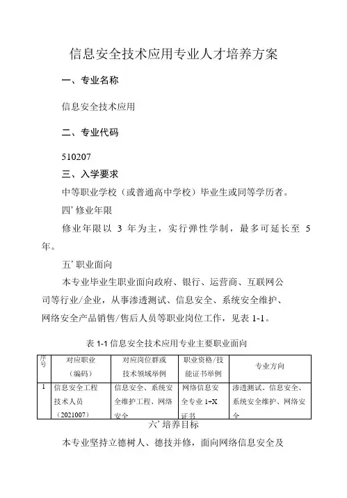 信息安全技术应用专业人才培养方案高职