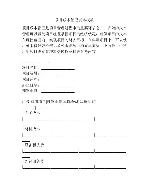 项目成本管理表格模板