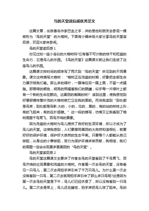 鸟的天堂读后感优秀范文