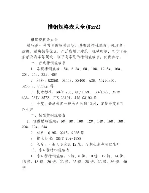槽钢规格表大全(Word)