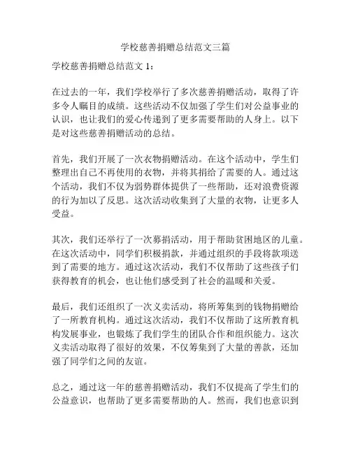 学校慈善捐赠总结范文三篇