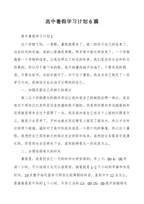 高中暑假学习计划6篇
