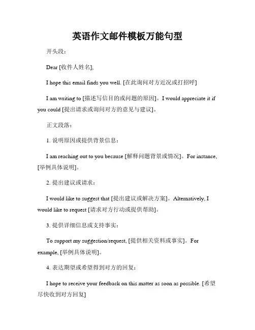 英语作文邮件模板万能句型