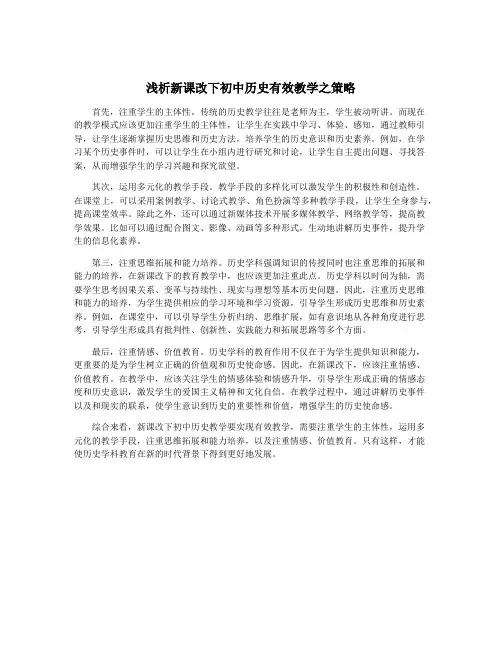 浅析新课改下初中历史有效教学之策略