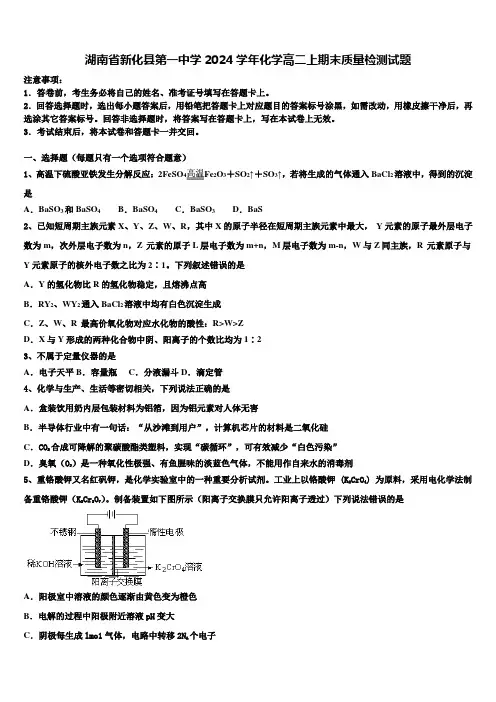 湖南省新化县第一中学2024学年化学高二上期末质量检测试题含解析